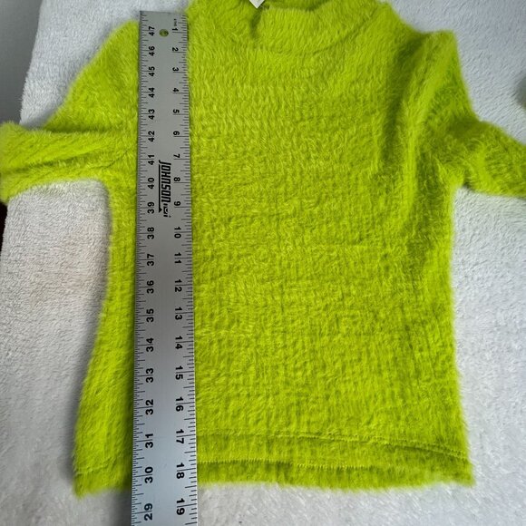 Anthropologie Womens Lime Green Fuzzy Knit Cropped Sweater XS Mock Neck New - Picture 8 of 8